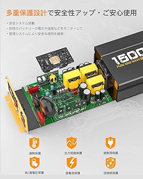 Amazon.co.jp: MWXNE インバーター 正弦波 12v 100v 1500w 最大